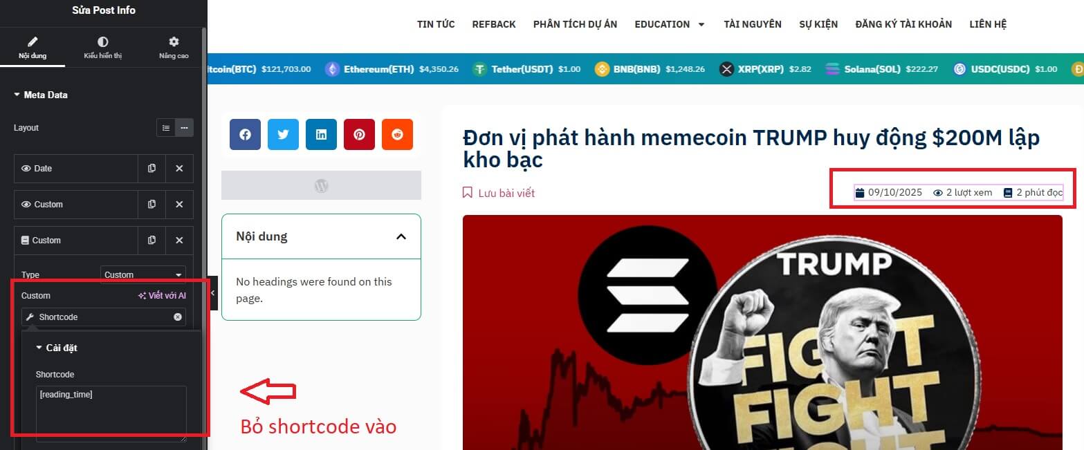 dem so phut doc bai viet trong elementor ket qua
