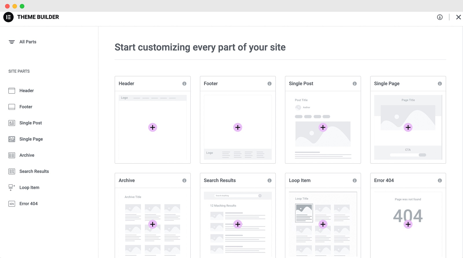 elementor theme builder
